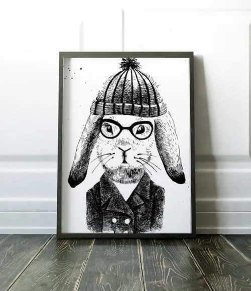 Rabbit Hipster Poster Art Print Canvas Hipster