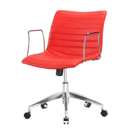 Red Faux Leather Upholstered Mid-century Modern Mid-Back Office Chair