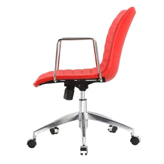 Red Faux Leather Upholstered Mid-century Modern Mid-Back Office Chair