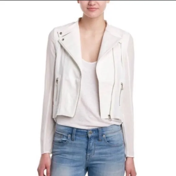 Revolve Akira Fate White Faux Leather &amp; Sheer Jacket, Small, NWT