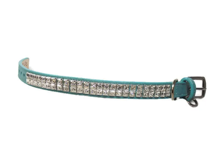 Ryan Leather Collar with Double Row Closely Spaced Square Crystals