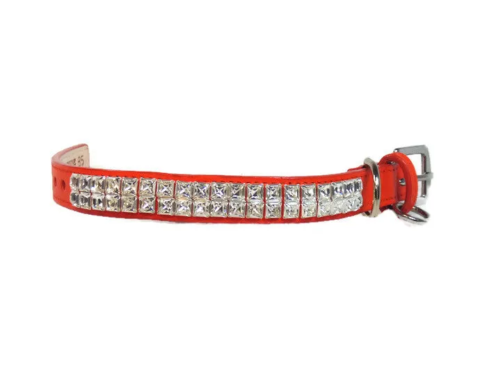 Ryan Leather Collar with Double Row Closely Spaced Square Crystals