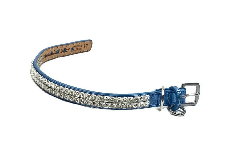 Ryan Leather Collar with Double Row Closely Spaced Square Crystals