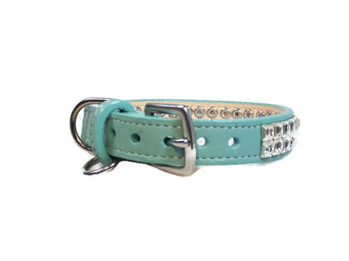 Ryan Leather Collar with Double Row Closely Spaced Square Crystals