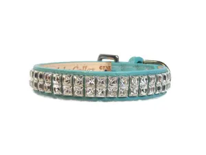 Ryan Leather Collar with Double Row Closely Spaced Square Crystals