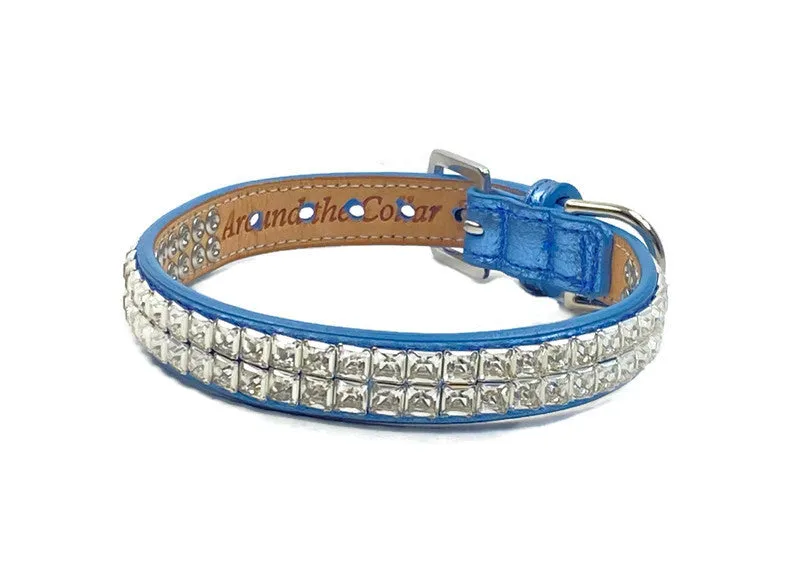 Ryan Leather Collar with Double Row Closely Spaced Square Crystals