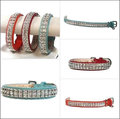 Ryan Leather Collar with Double Row Closely Spaced Square Crystals