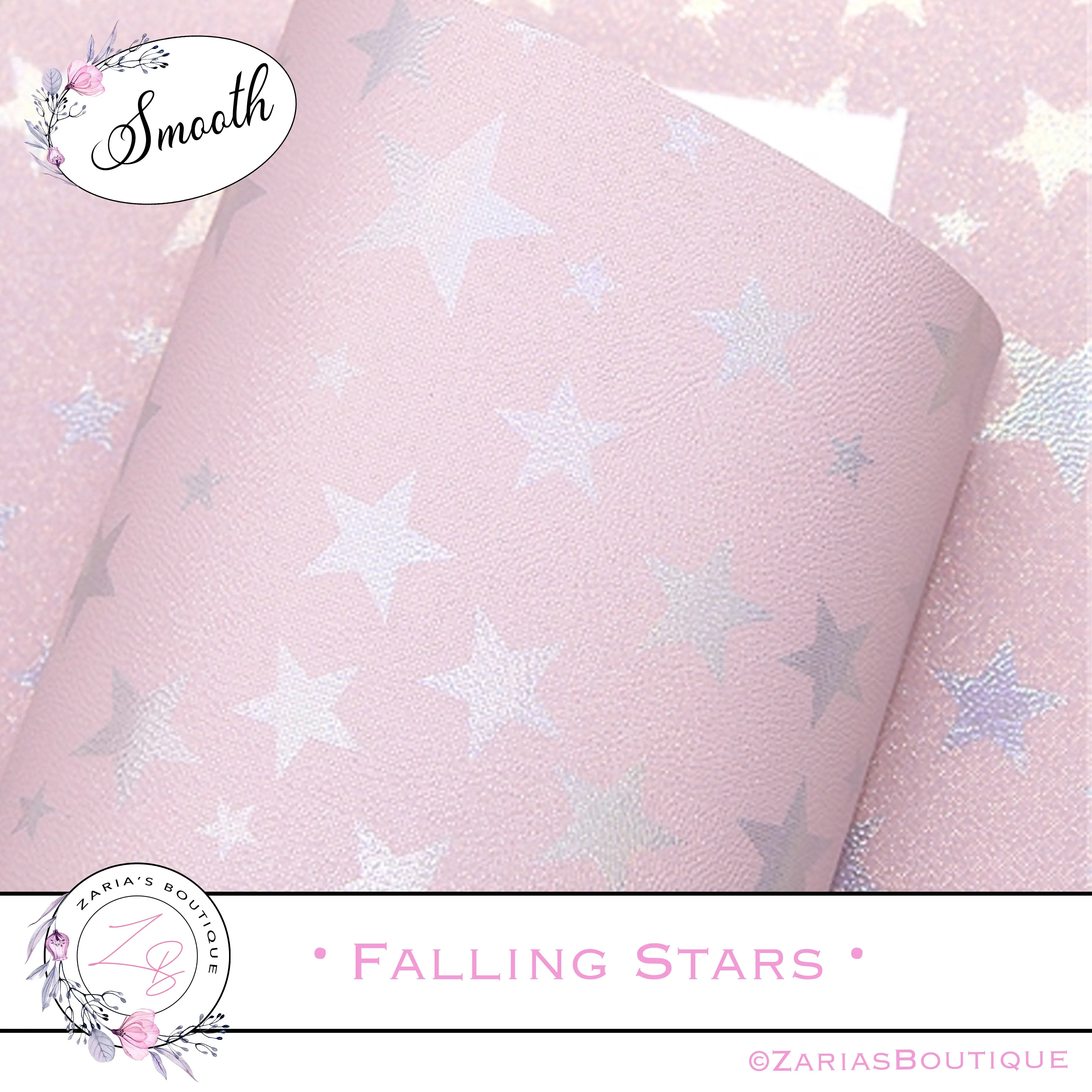 SALE ⋅ Falling Stars ⋅ Metallic Pearl Baby Pink ⋅ Vegan Synthetic Bow Leather Leatherette