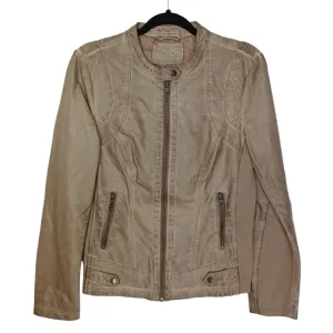 SEBBY COLLECTION Light Taupe Faux Leather Long Sleeve Zip Up Jacket Medium