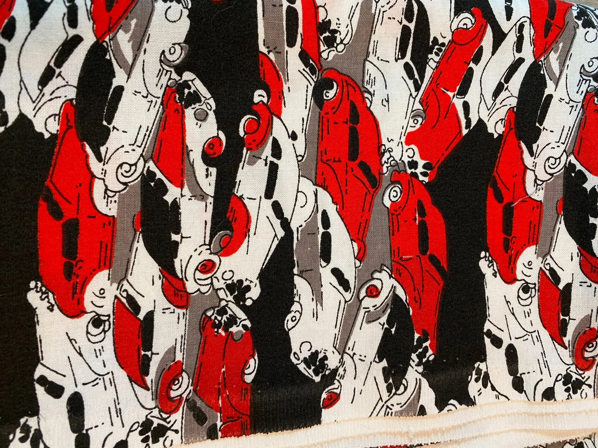 sew for kids, 1 yd x 60"w, Cotton Canvas Cars red,white, black