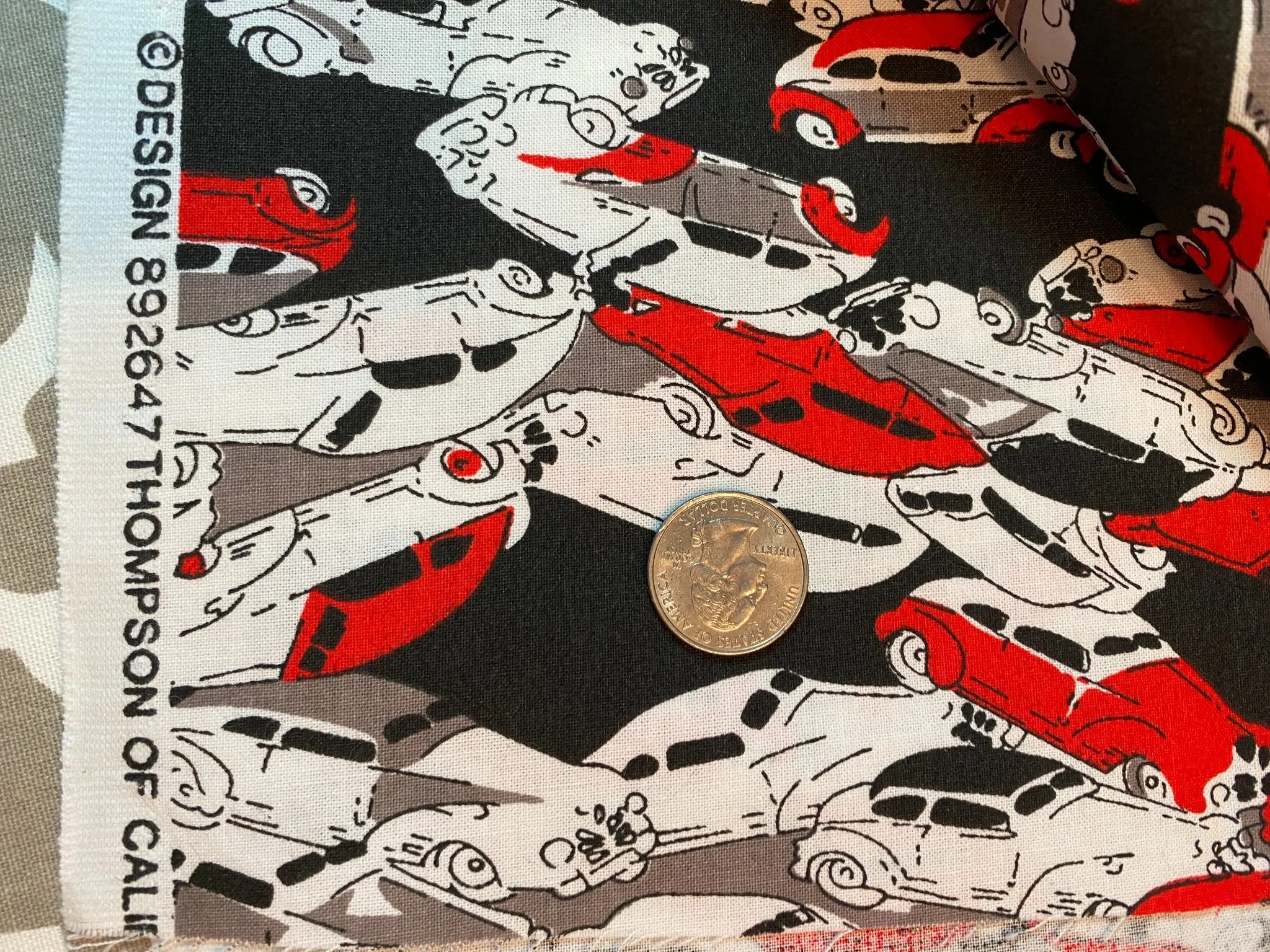sew for kids, 1 yd x 60"w, Cotton Canvas Cars red,white, black
