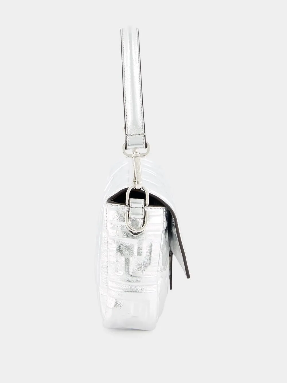 Silver Craquelé Leather Baguette Bag