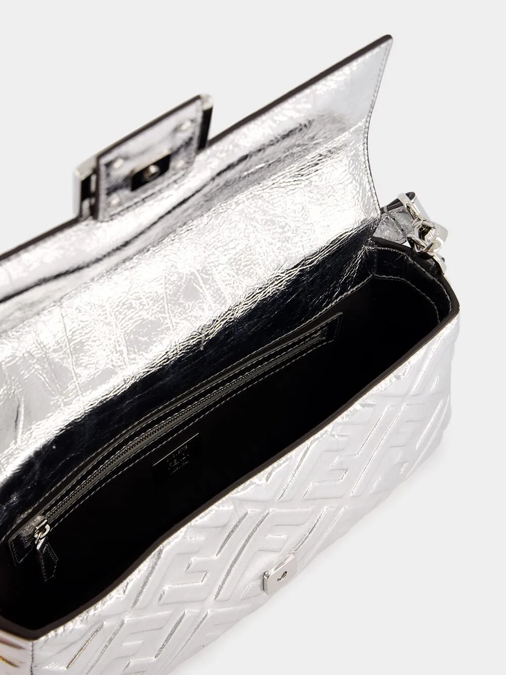 Silver Craquelé Leather Baguette Bag