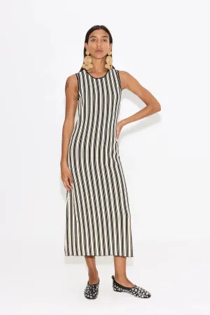 SIMONMILLER - Knits by Axon Sleeveless Dress - Black/Rice Flour Stripe