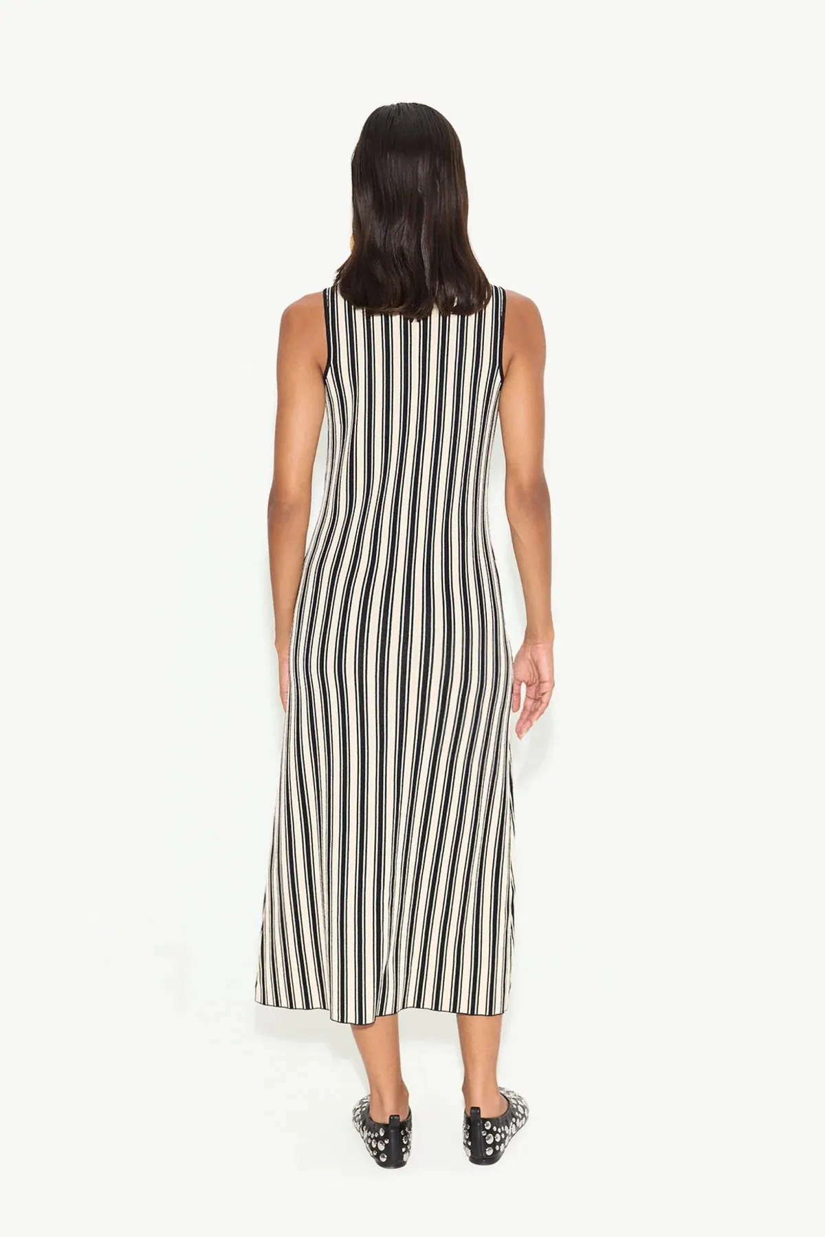SIMONMILLER - Knits by Axon Sleeveless Dress - Black/Rice Flour Stripe