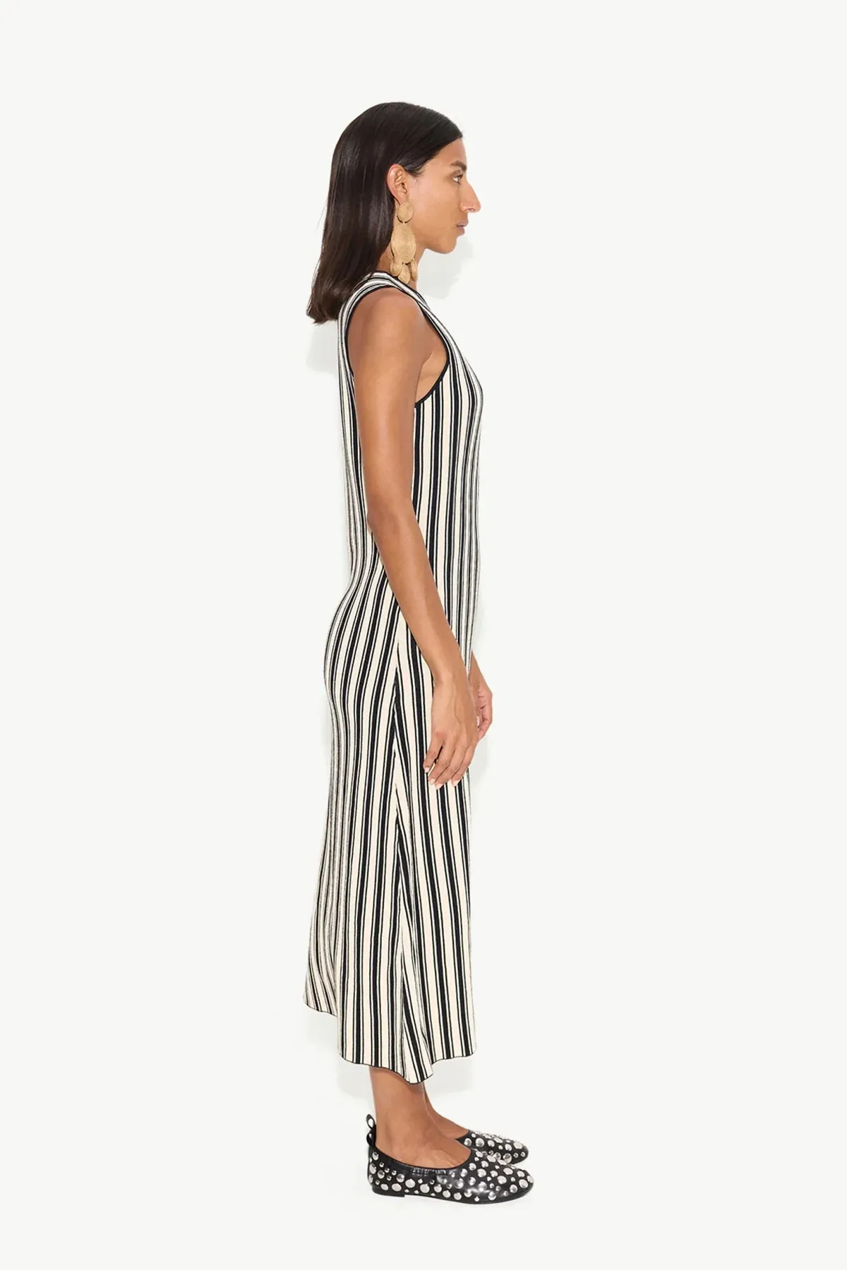SIMONMILLER - Knits by Axon Sleeveless Dress - Black/Rice Flour Stripe