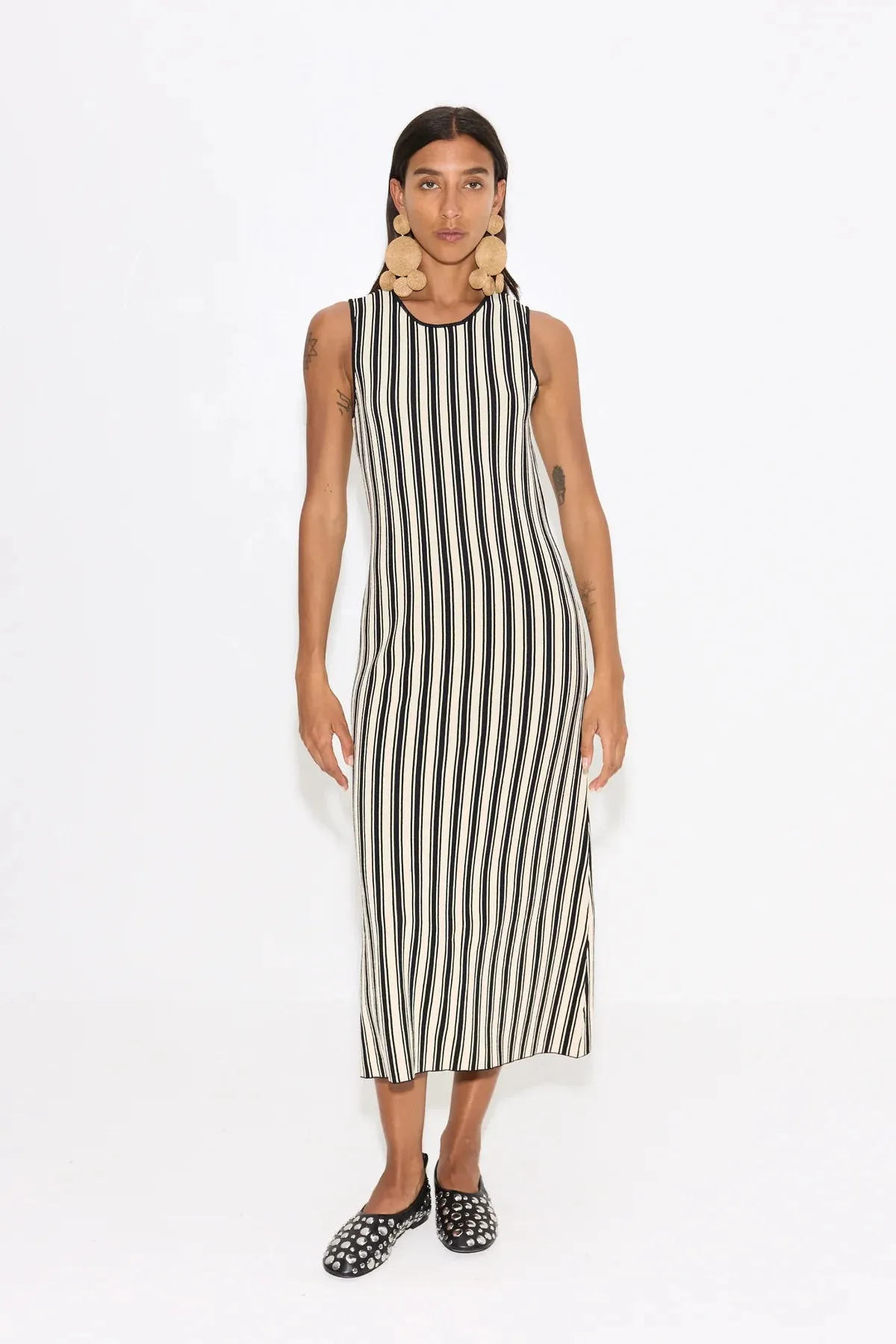 SIMONMILLER - Knits by Axon Sleeveless Dress - Black/Rice Flour Stripe