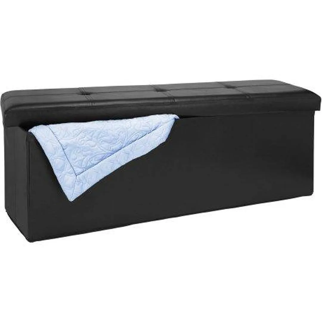 Simplify Faux Leather Triple Folding Storage Ottoman in Black