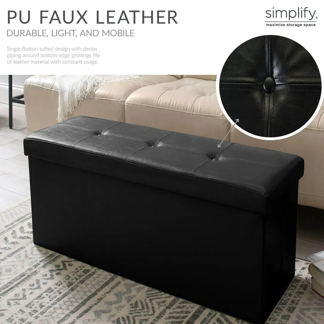Simplify Faux Leather Triple Folding Storage Ottoman in Black