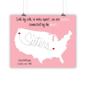 Sister Gift, Long Distance Relationship Map