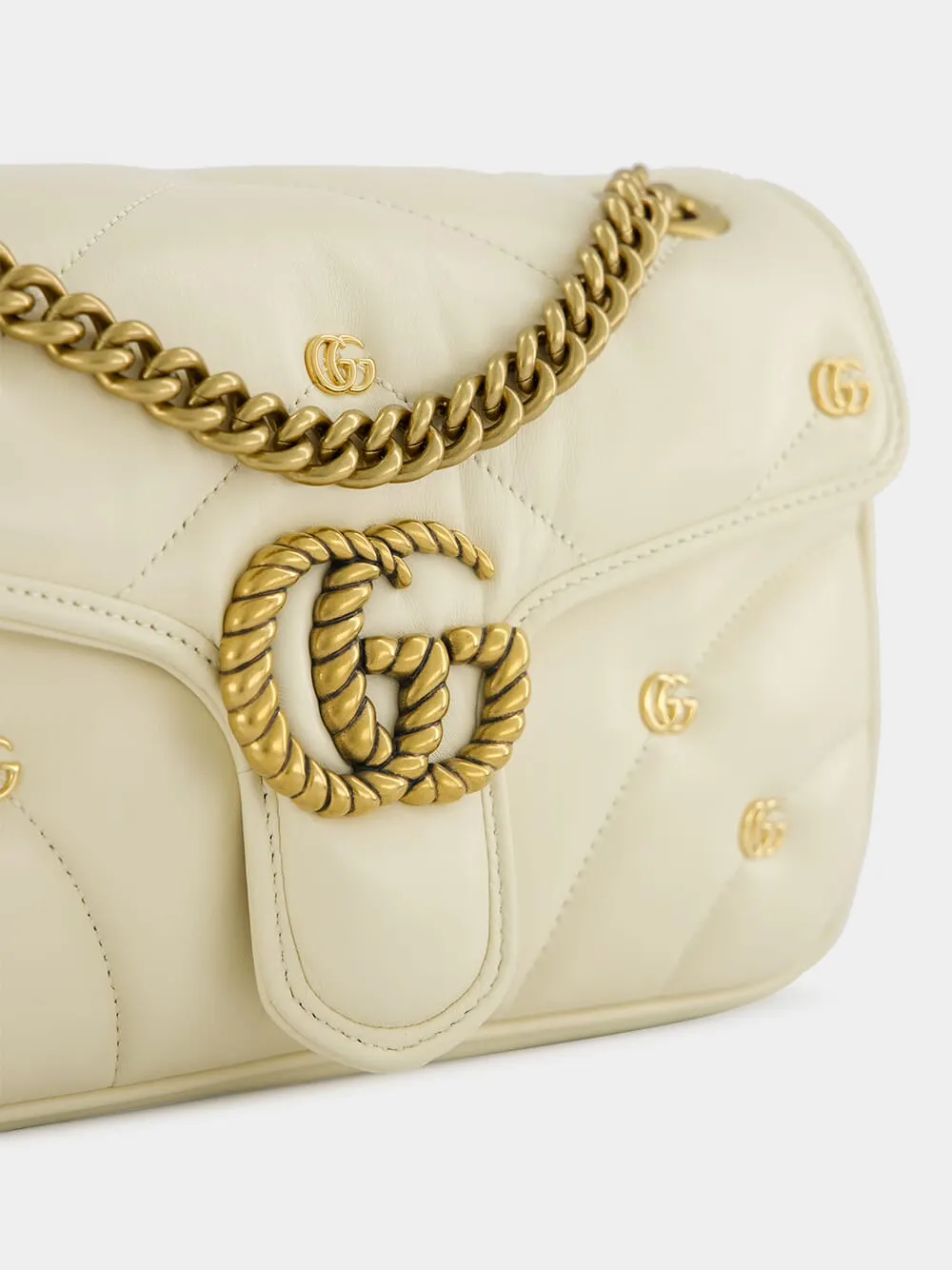Small GG Marmont White Leather Bag