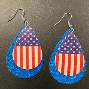 Sparkly Flag Faux Leather Earrings