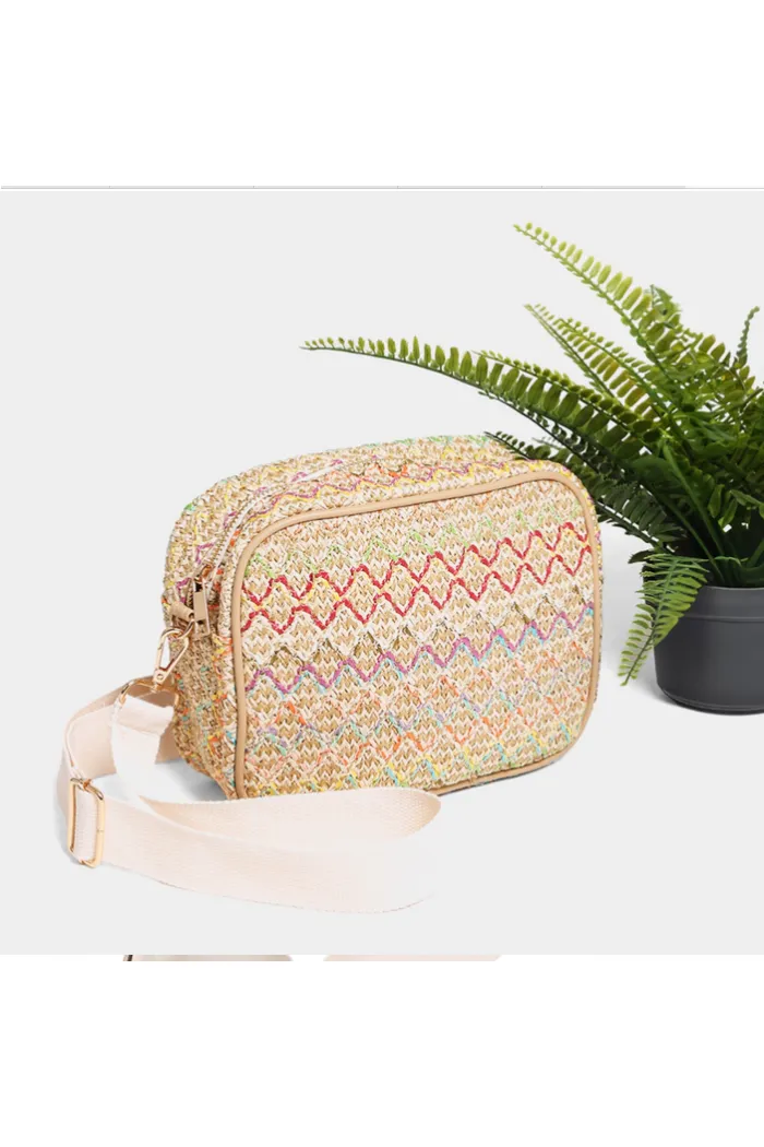 Square Crossbody Straw Bag