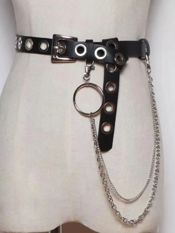 Steampunk Lolita Accessories Black Grommets Chains Sash PU Leather Miscellaneous