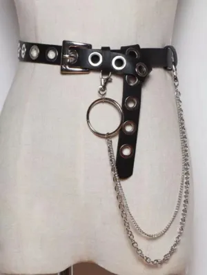 Steampunk Lolita Accessories Black Grommets Chains Sash PU Leather Miscellaneous