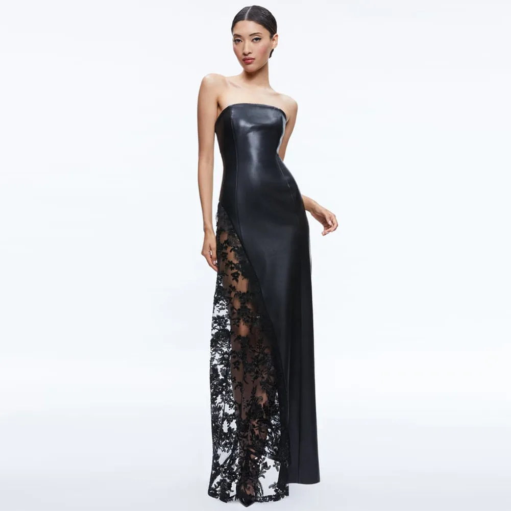 Strapless Sleeveless PU Leather Maxi Dress ZNSBA1070
