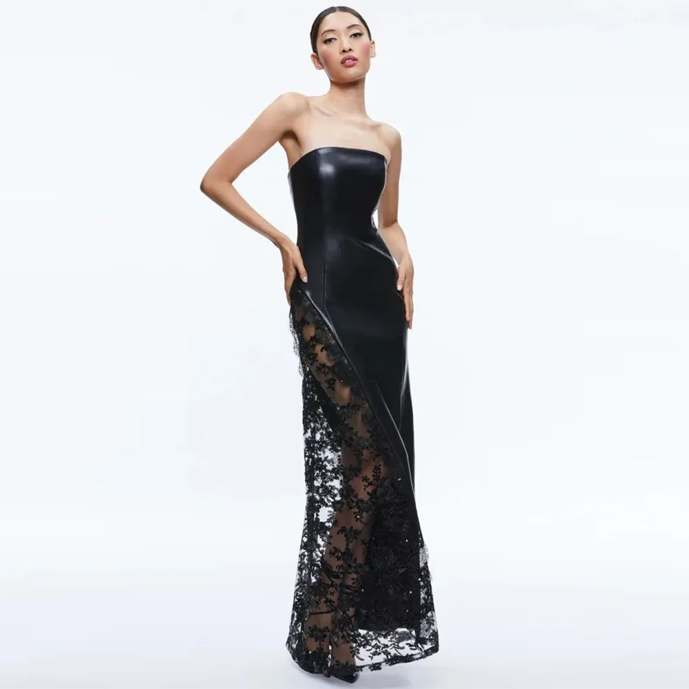 Strapless Sleeveless PU Leather Maxi Dress ZNSBA1070