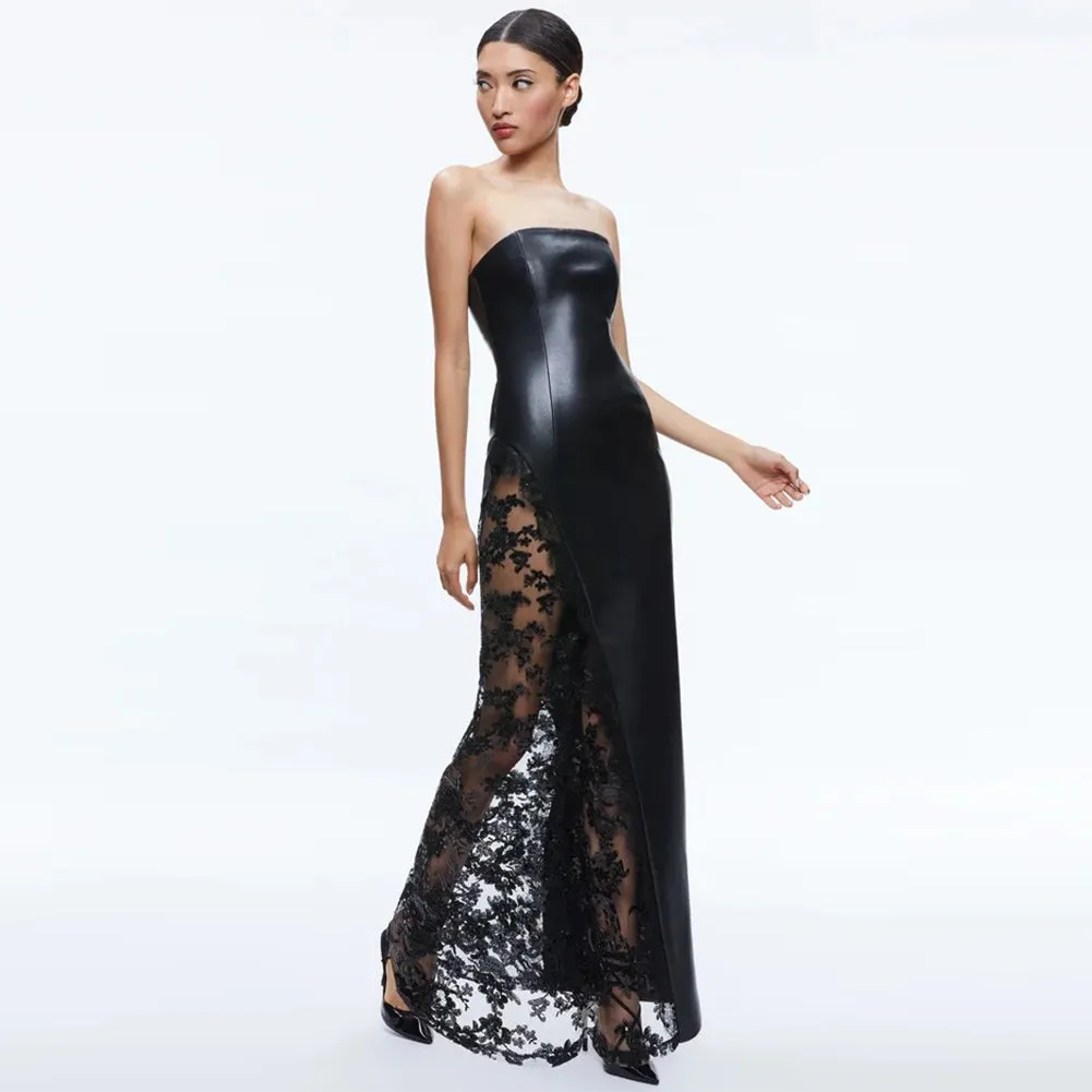 Strapless Sleeveless PU Leather Maxi Dress ZNSBA1070