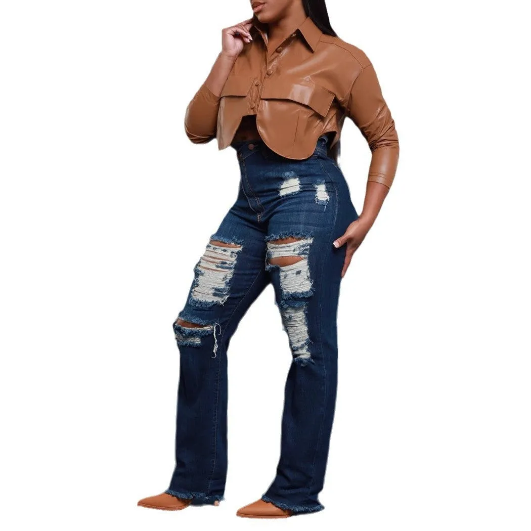 Stylish Turndown Collar PU Leather Jacket for Effortless Elegance
