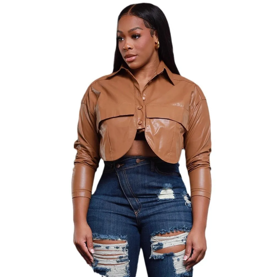 Stylish Turndown Collar PU Leather Jacket for Effortless Elegance