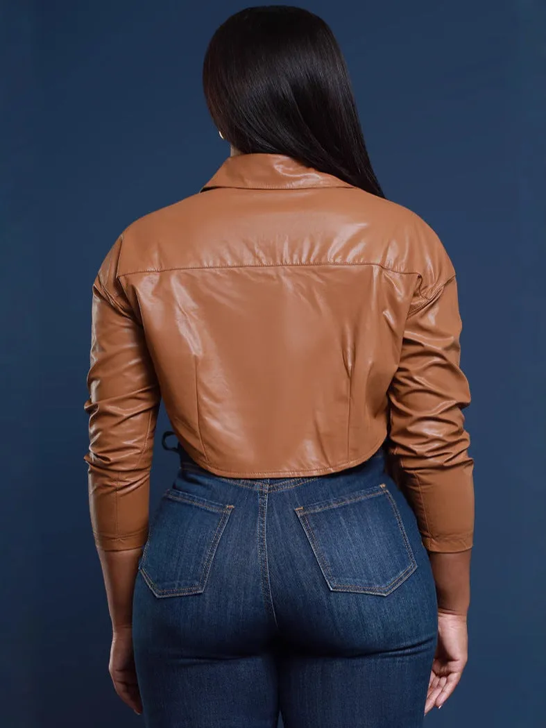 Stylish Turndown Collar PU Leather Jacket for Effortless Elegance