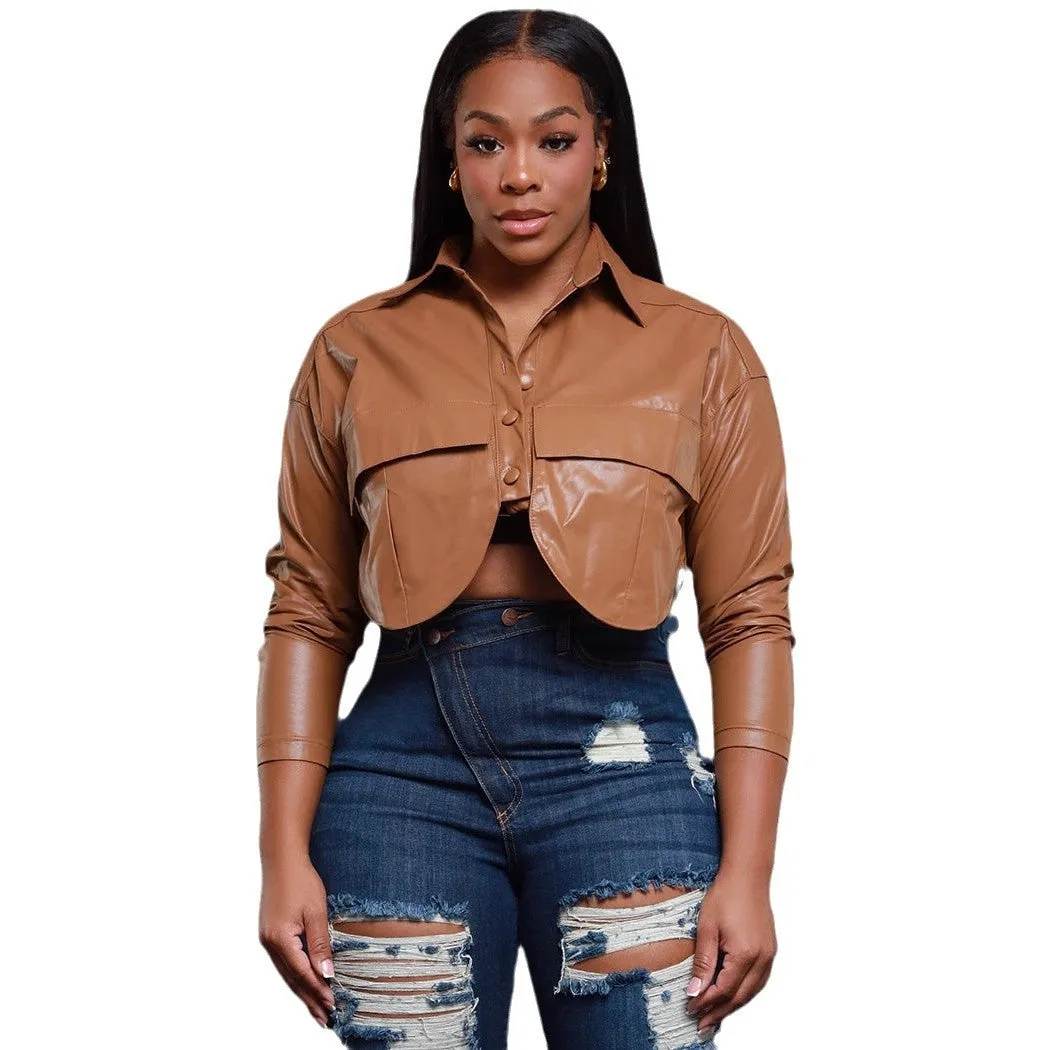 Stylish Turndown Collar PU Leather Jacket for Effortless Elegance
