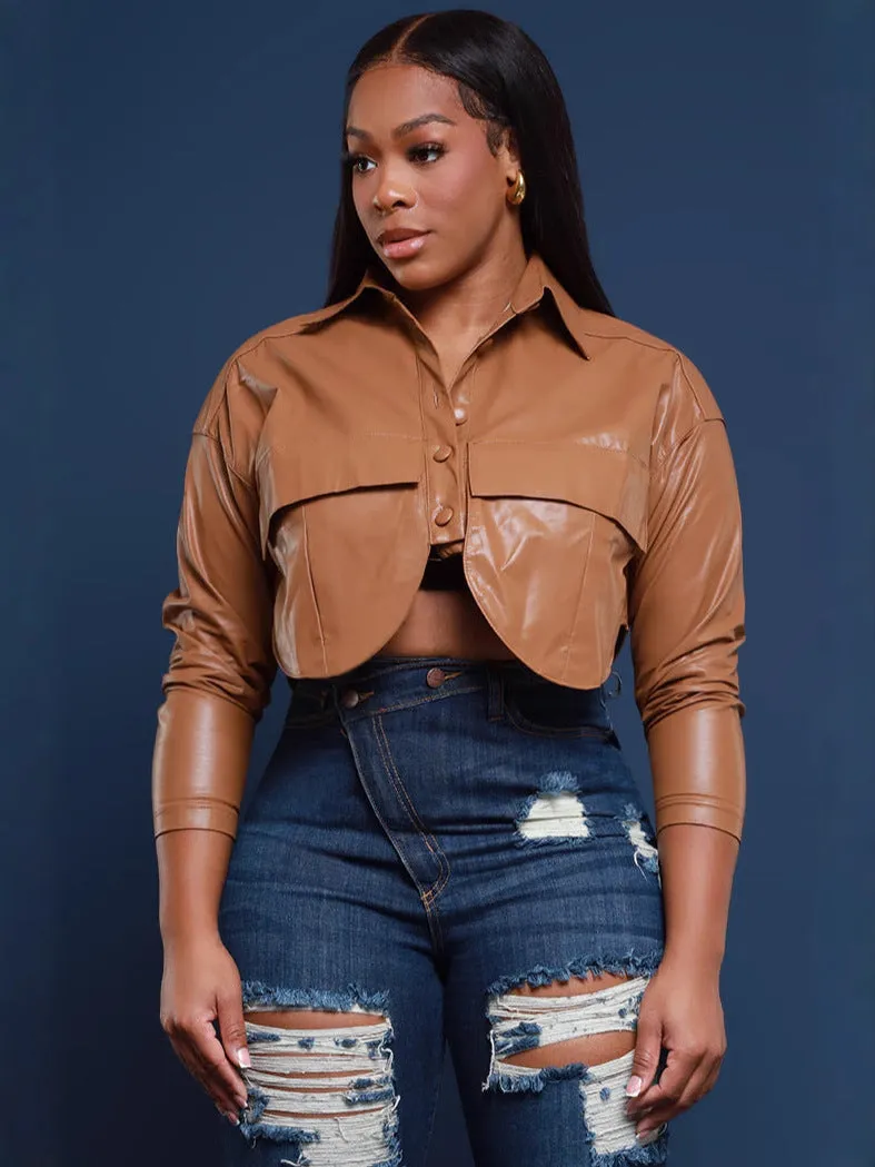 Stylish Turndown Collar PU Leather Jacket for Effortless Elegance