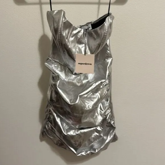superdown nellie mini strapless metallic y2k space dress 90s New Year’s Eve