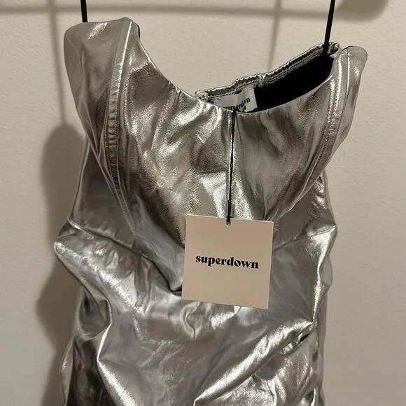 superdown nellie mini strapless metallic y2k space dress 90s New Year’s Eve