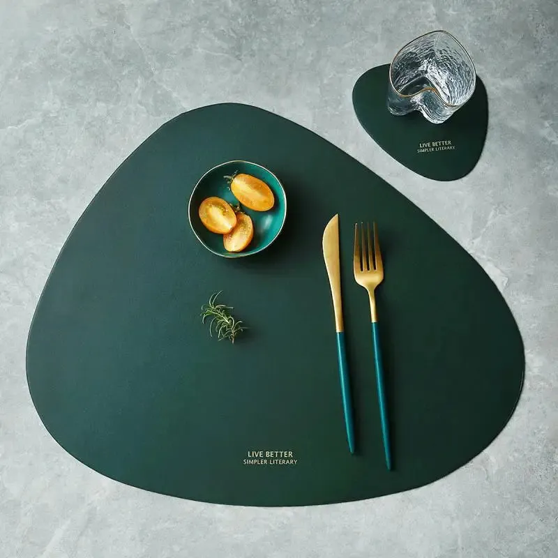 Tableware Pad Placemat Table Mat  PU Leather Heat Insulation Non-Slip Simple Placemats And Coaster Set Placemat for Dining Table