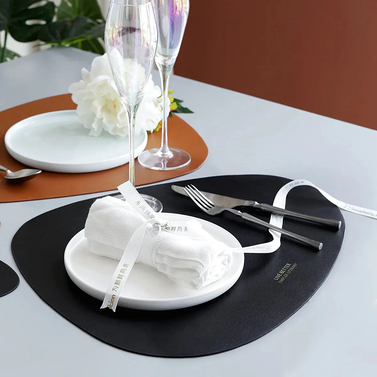 Tableware Pad Placemat Table Mat  PU Leather Heat Insulation Non-Slip Simple Placemats And Coaster Set Placemat for Dining Table