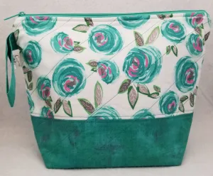 Teal Flowers - Project Bag - Medium