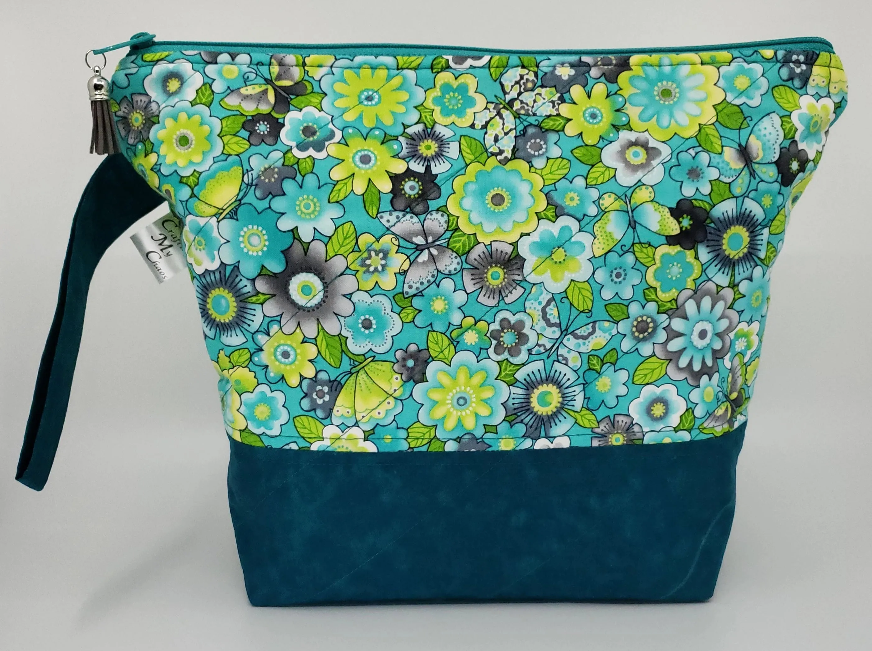 Tealish Flowers - Project Bag - Medium