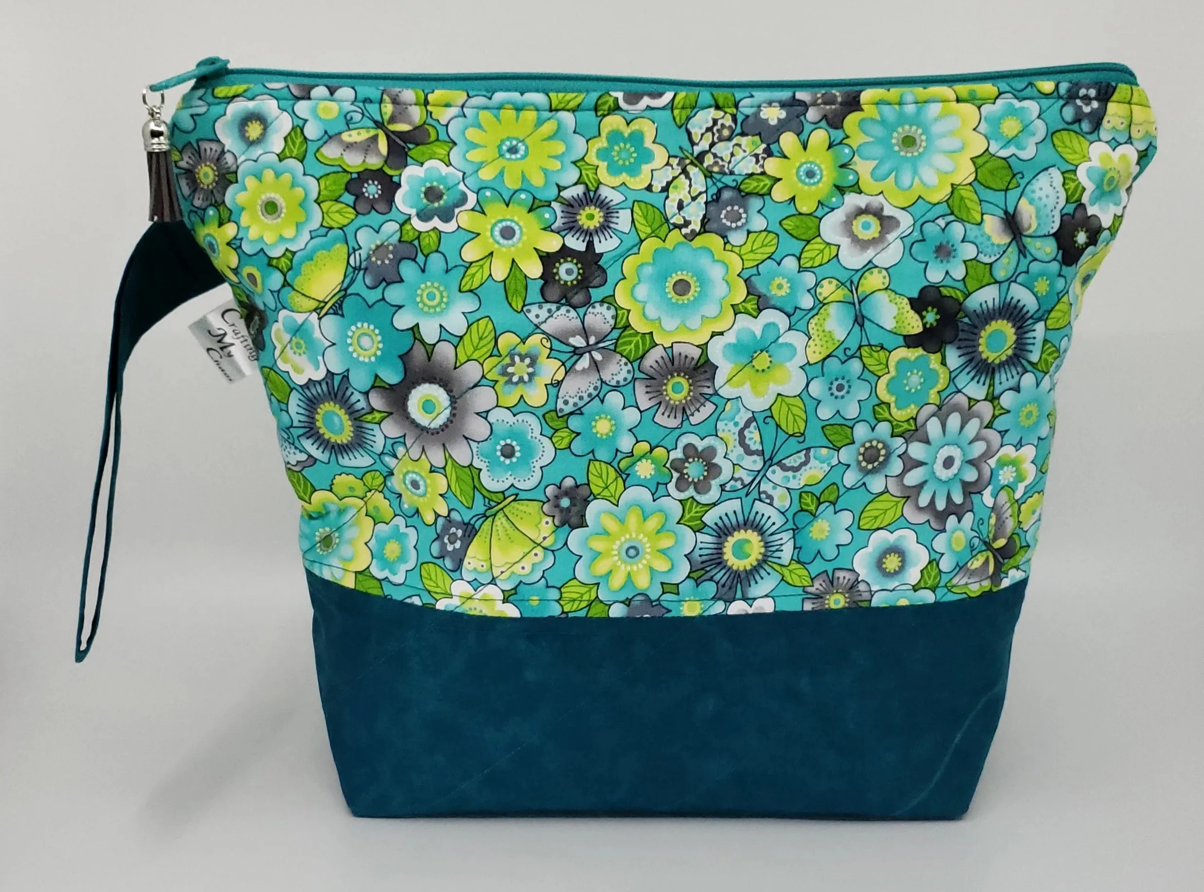 Tealish Flowers - Project Bag - Medium
