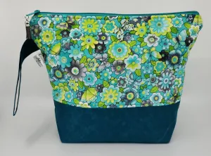 Tealish Flowers - Project Bag - Medium