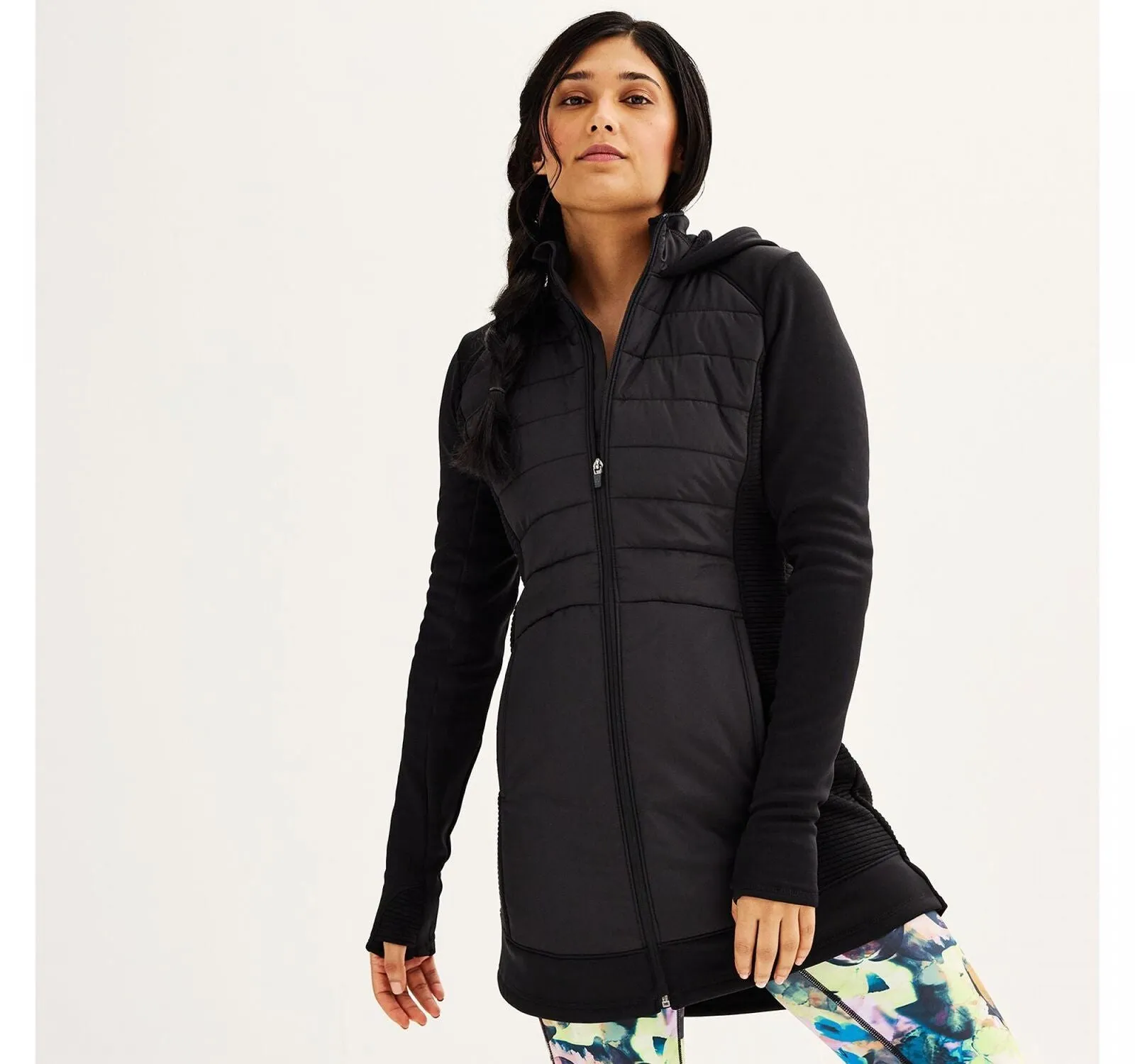 Tek Gear Women's Long Mixed Media Jacket WT33A206RS Black XL