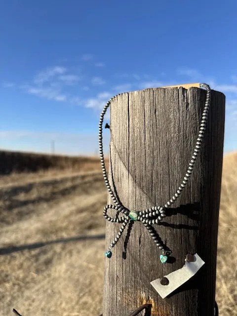 The Faux Beau Tie Silver Pearl and Turquoise Necklace