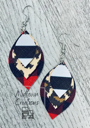 Triple Layer Buffalo Plaid-Animal Print-Striped Leather Earrigns