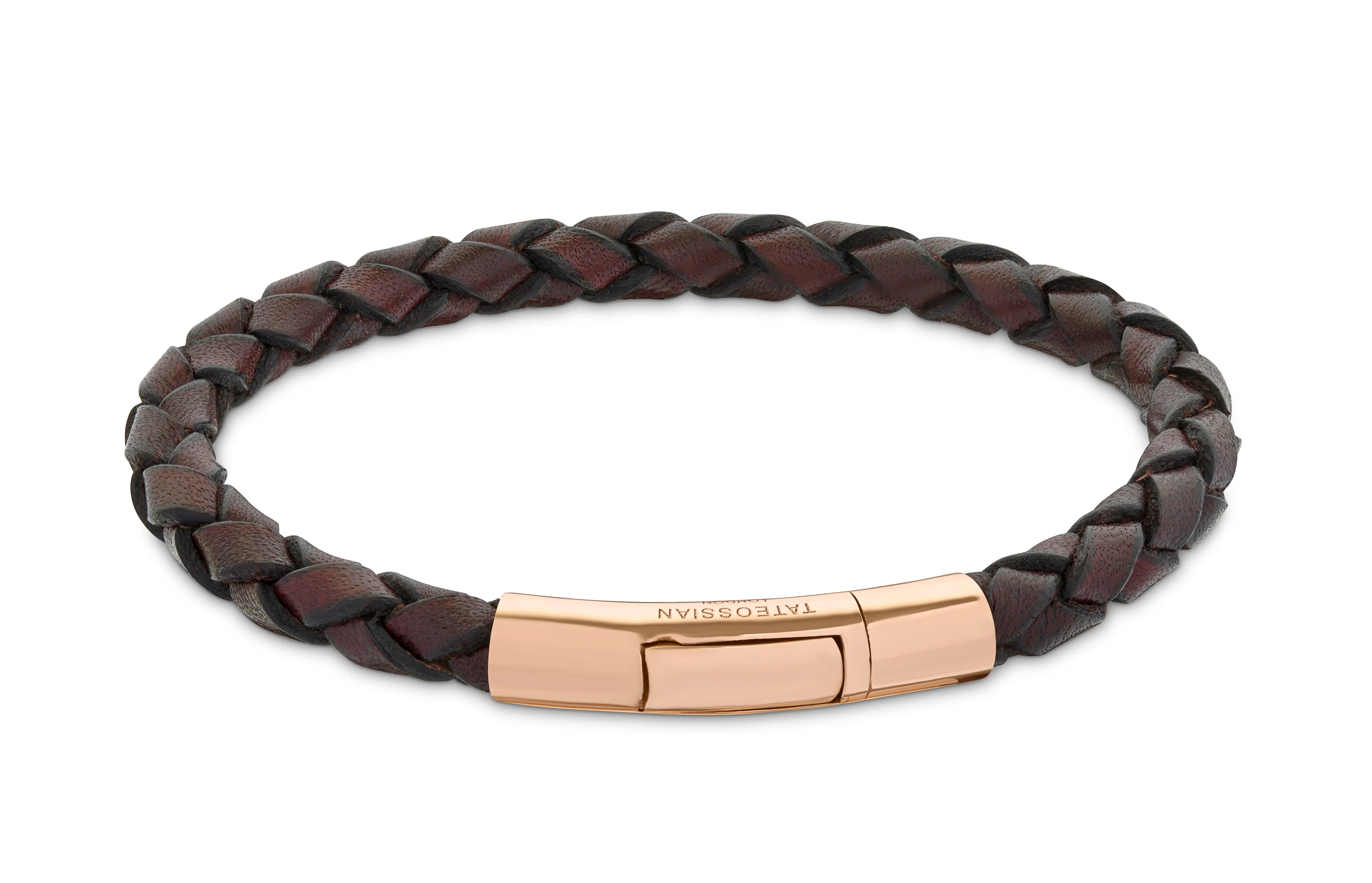 Tubo Scoubidou bracelet in brown leather with 18k rose gold