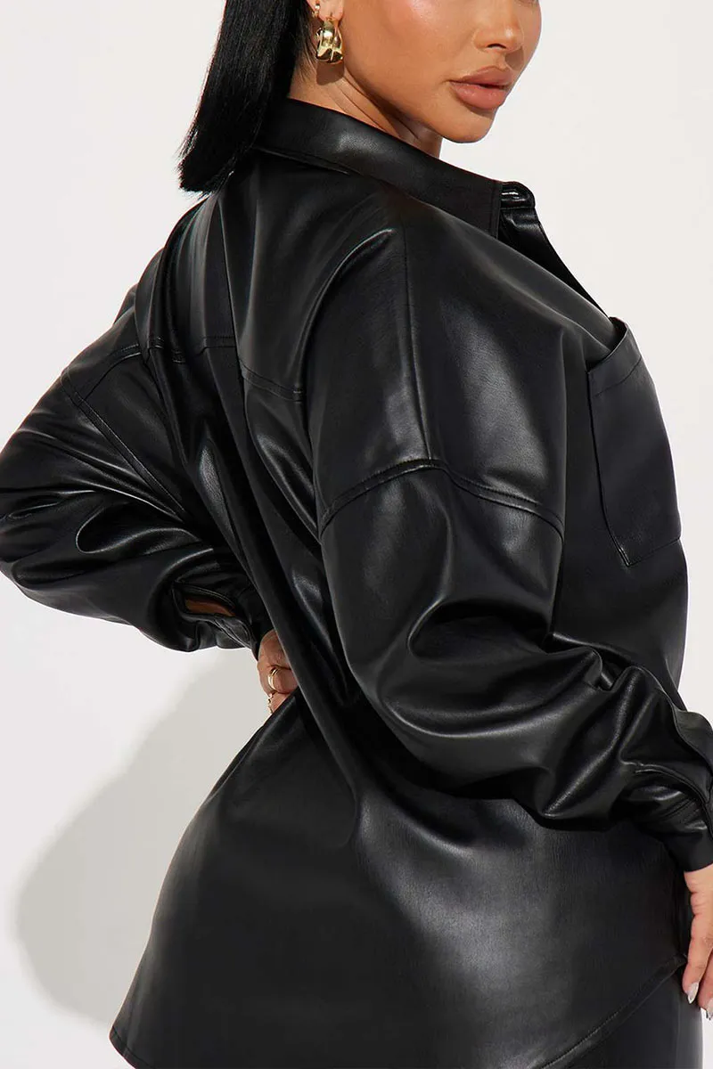 UG687 Faux Leather Jacket Top and Shorts Set